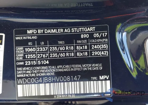 2017 Mercedes-Benz Glc 300 from USA, damaged, VIN WDC0G4JB8HV008147